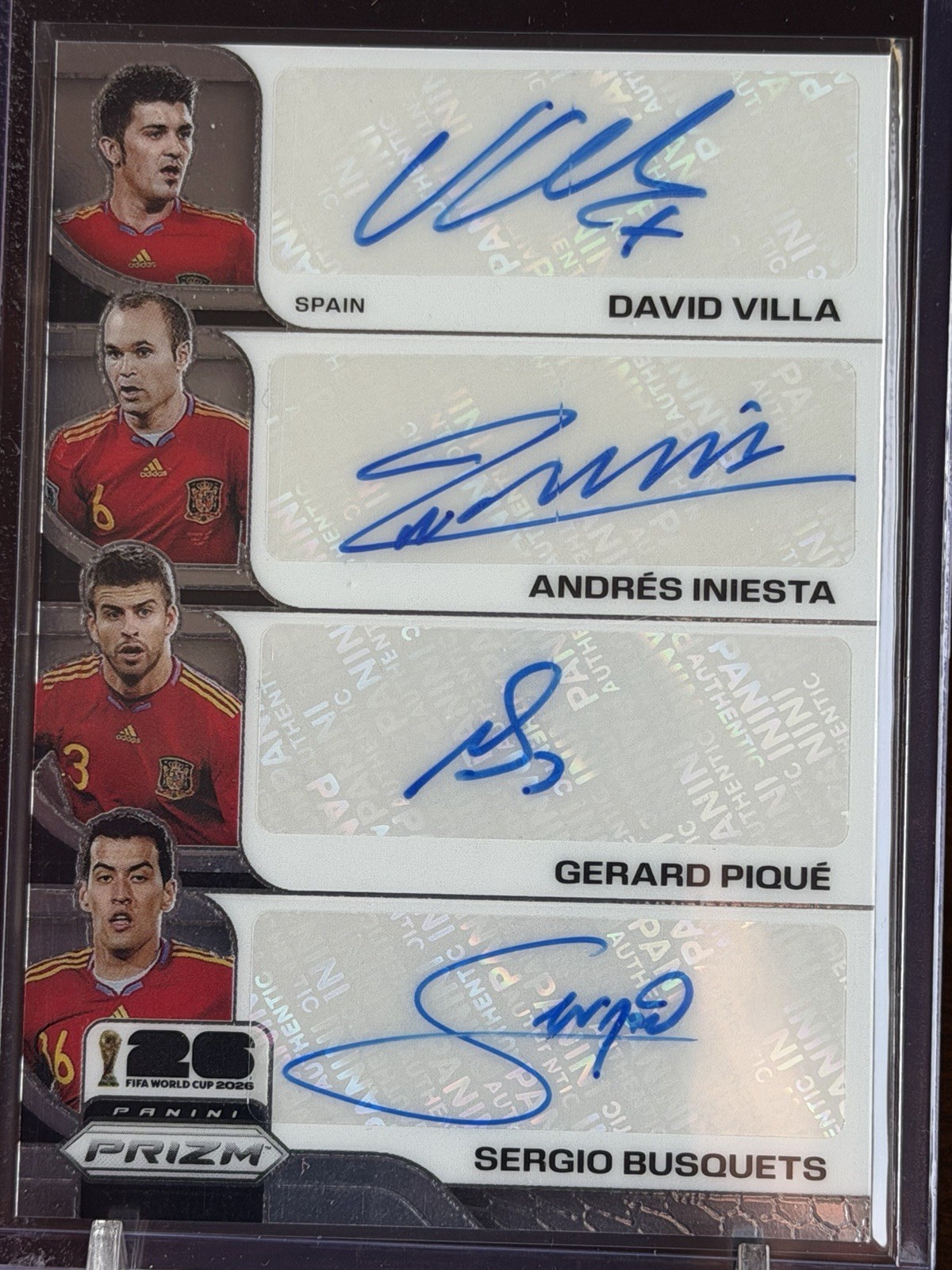2026 Panini Prizm FIFA World Cup SPAIN Quad AUTO VILLA INIESTA PIQUE BUSQUETS view 2
