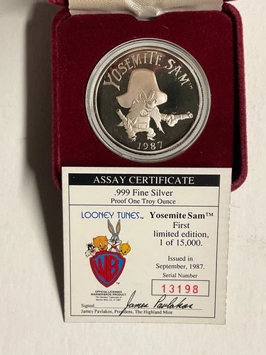 1987 LOONEY TUNES YOSEMITE Sam One Troy oz .999 Fine Silver
