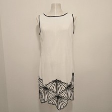 Adrianna Papell Evening White & Black Beaded Dress Size 10