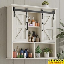 Farmhouse Rustic Storage Cabinet W/ Adjustable Shelves Sliding Barn Doors New