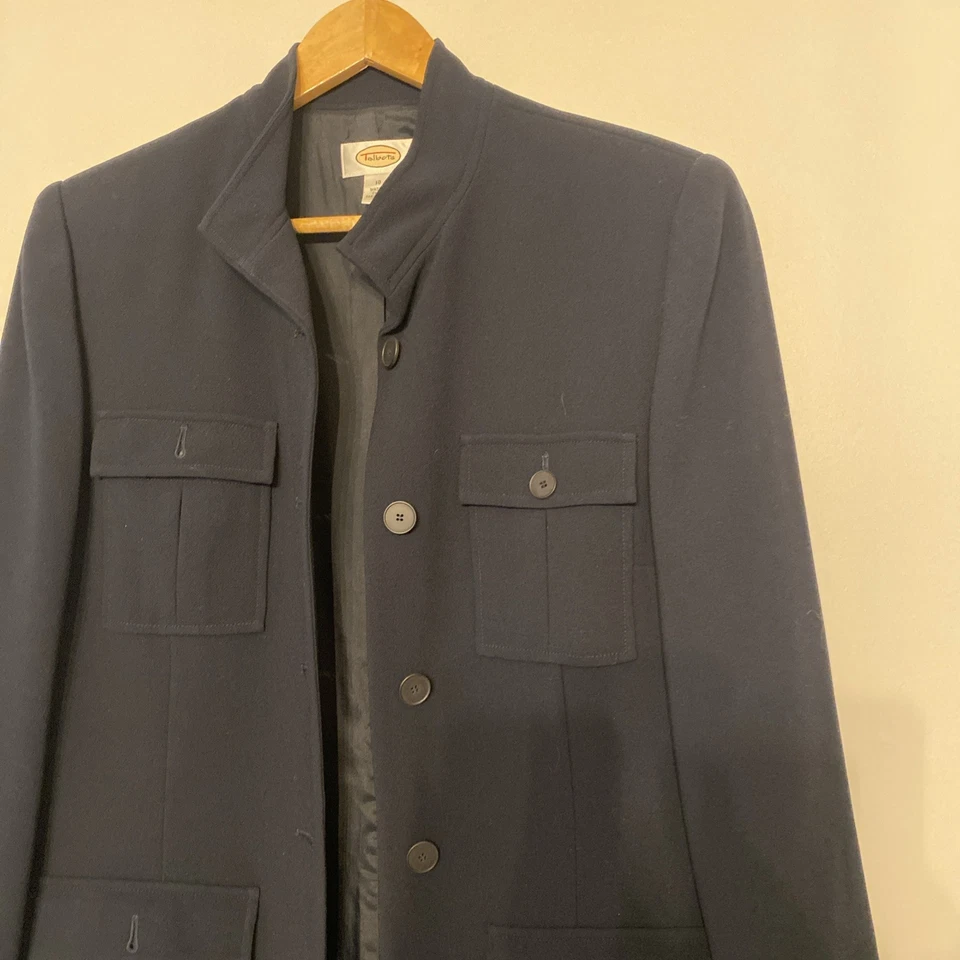 Abrigo de vestir largo a medida forrado azul marino talla 10 botones delanteros Talbots para mujer talla 10 Foto 2 de 4