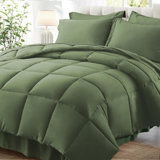 Queen Comforter Set 7 Pieces, Olive Green Bed in a Bag Bedding Set with 1 Comfor