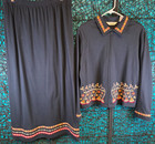 VTG BECHAMEL JACKET SKIRT SET WOMENS BLACK 90s MAXI EMBROIDERED RETRO GRANNYCORE