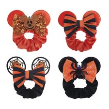 Halloween Velvet Mouse Ear Hair Scrunchies Pumpkin Spider Bow Ponytail Set