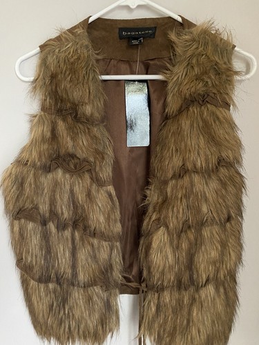 Bagatelle Faux Fur Brown Sleeveless Vest Top Jacket Faux Suede Women’s Large NWT - Picture 2 of 6
