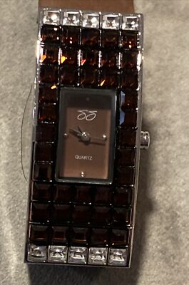 Suzanne Somers Chocolate Brown Crystal Watch Leather Band 
