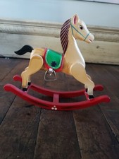 Vintage Tan Wood Rocking Horse with Saddle Christmas Nursery Decorative Figurine