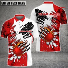 Personalized Name and Team Name Thunder Color Bowling Player Red 3D POLo Shirt