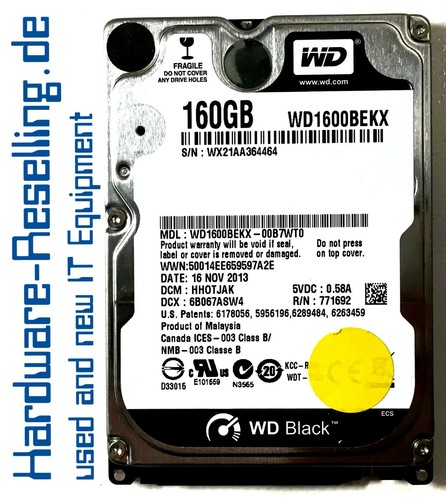 Western Digital 160GB HDD 2,5" 7,2K SATA III 6Gb/s 16MBWD1600BEKX 00B7WT0