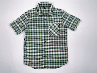 Outdoor Research Mens M Porter Short Sleeve Shirt Check Green Tan Yellow ~ VGUC