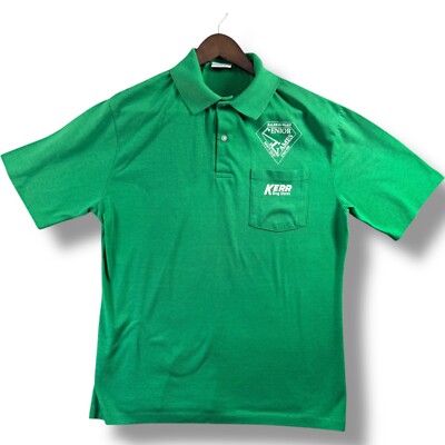Vintage Print Ons Kerr Drug Store Polo Shirt Men's Large L Green Enoir Ames
