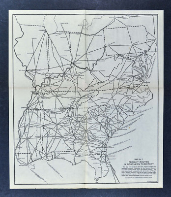 1913 Railroad Map - Freight Routes US South Georgia Alabama Carolina Virginia TN