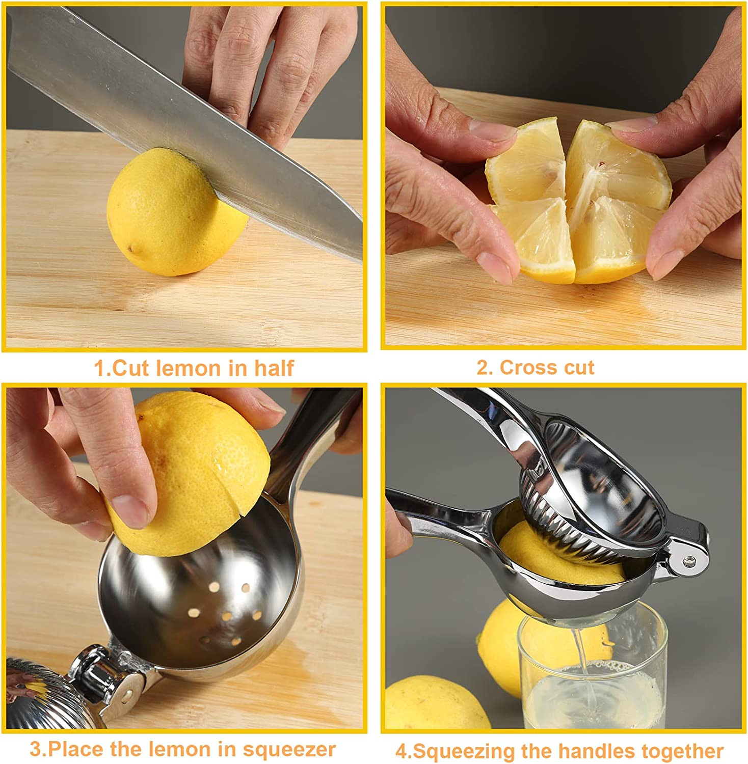 Premium Lemon Squeezer, Heavy Duty Handheld Juicer for Lemons, Stainless Steel