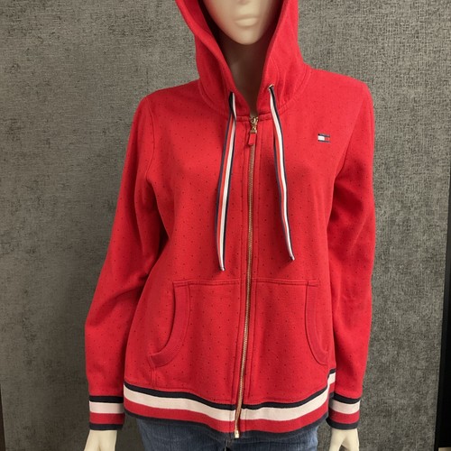 Tommy Hilfiger Red/White/Blue Zip Up Jacket Hoodie Women’s Size Large Sweatshirt - Picture 5 of 15