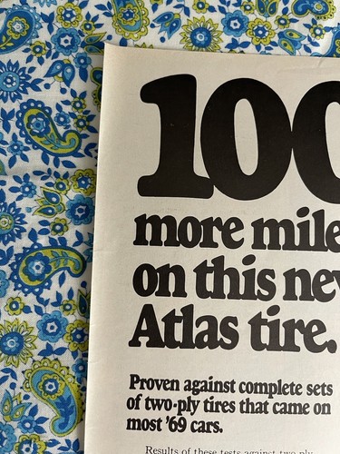 Vintage 1969 Atlas Tires Print Ad Plycron 2 Plus 2 - Bild 4 von 7
