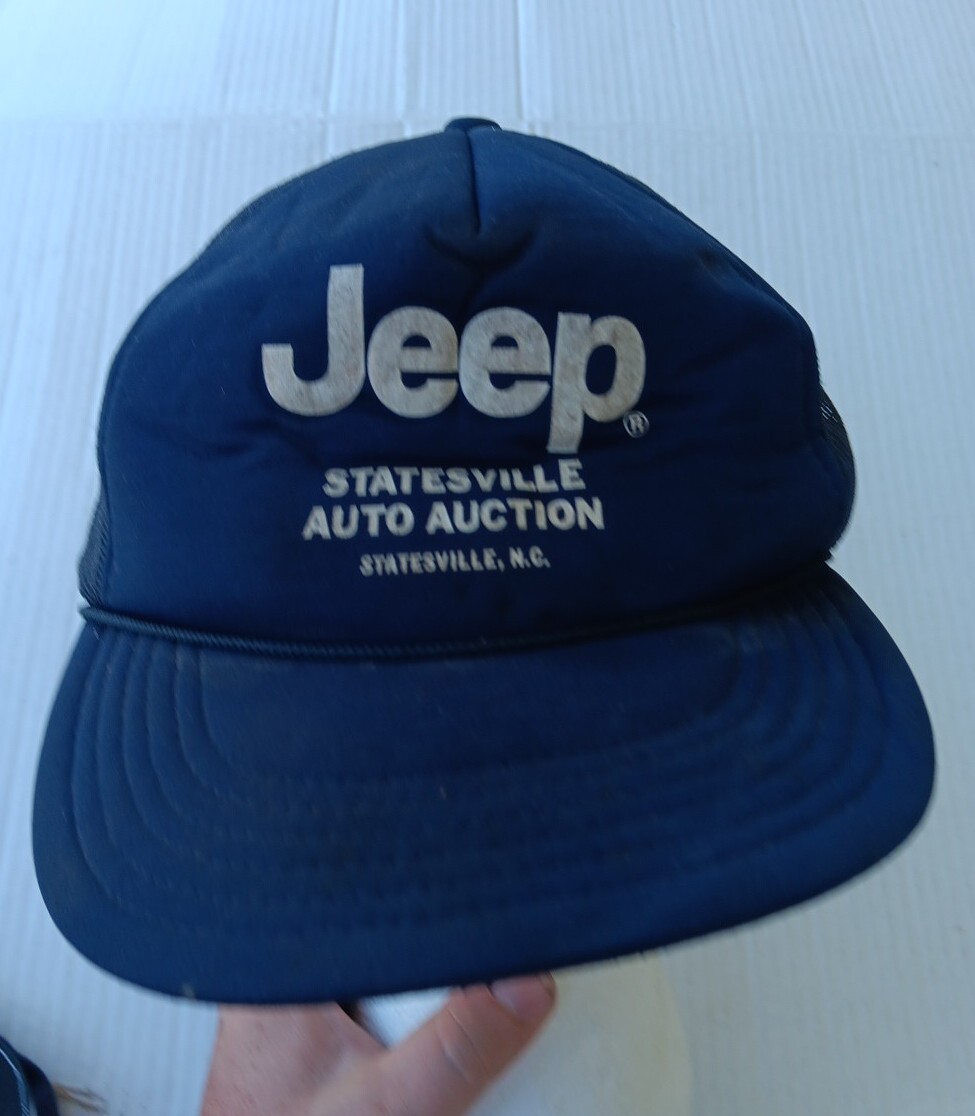 Vintage Vtg Jeep Hat Statesville Auto Auction North Carolina NC Blue