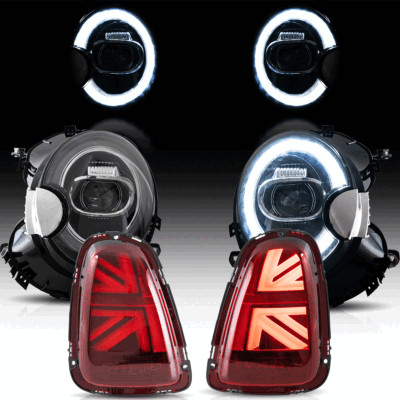 VLAND Full LED Headlights + RED Tail Lights Assembly For 2007-2013 Mini Cooper S