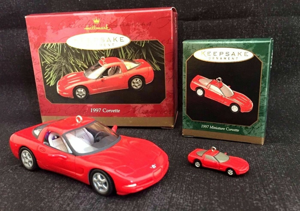 Hallmark Keepsake Ornaments 1997 CORVETTE (Chevrolet)Torch Red & Miniature MIB