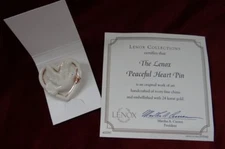 Vintage Lenox Collectible Peaceful Heart Brooch Pin With Original Certificate