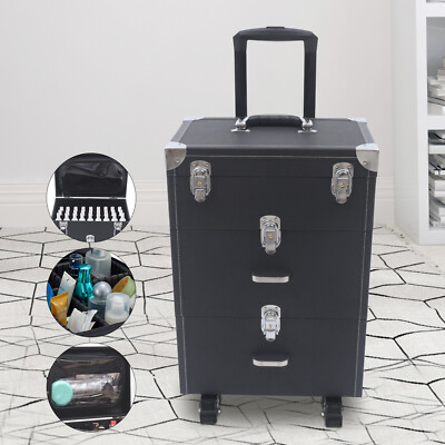3-Tier Rolling Makeup Train Case Nail Polish Storage Box Organizer Cosmetics BOX