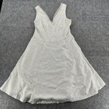 Calvin Klein White Sequin Womens Fit Flare Sleeveless 8