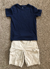 BOYS H M SHIRT AND 365 KIDS KHAKI CARGO SHORTS SET SIZE 6-8