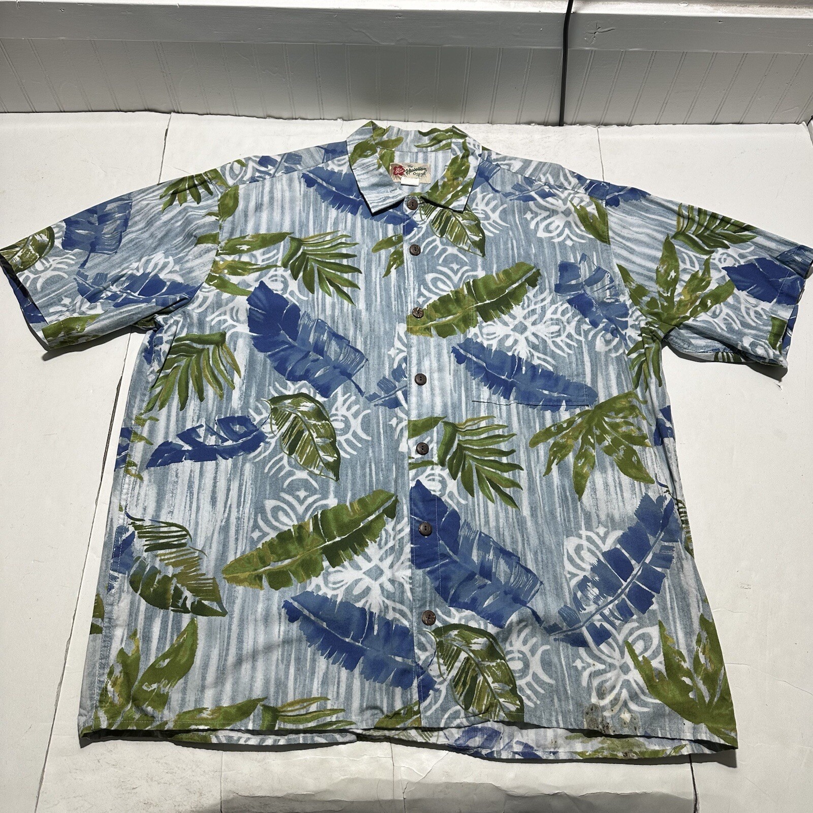 FILA Camicia hawaiana vintage Hilo Hattie taglia XL USA canottaggio stampa tribale classica