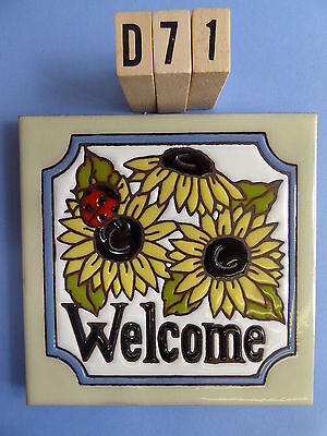 Ceramic Art Tile 6"x6" Welcome Sign Sunflower ladybug wall entry way trivet D71
