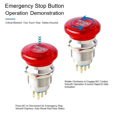 16mm Emergency Stop Button Metal Rotary Reset Switch Mushroom IP66 Machinery CNC - Picture 3 of 21