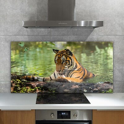 Wilder Tiger im Tropenwald 140x70 Küchenrückwand Spritzschutz auf Deko ESG Glas