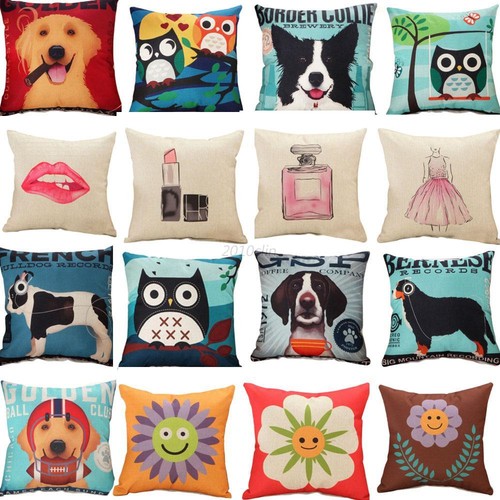 Animals Home Decor Cotton Linen Throw Pillow Case Fox Sofa Waist Cushion Cover
