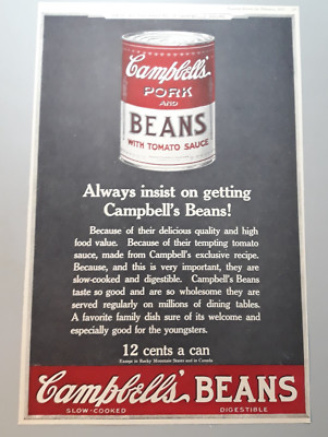 1923 Vintage Original Print Ad Campbell s Pork and Beans with Tomato Sauce