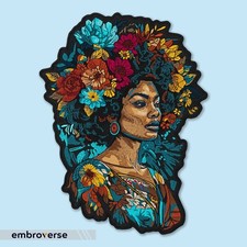 Floral Black Girl Large Back Patch, Woman Excellence Beauty, Embroidered Iron On