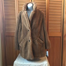 Nwt Womens Xl Sebby Dark Tan Light Brown Faux Fur Coat - Preowned Michele