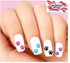 Waterslide Nail Decals Set of 20 - Colorful Dog Paws Assorted