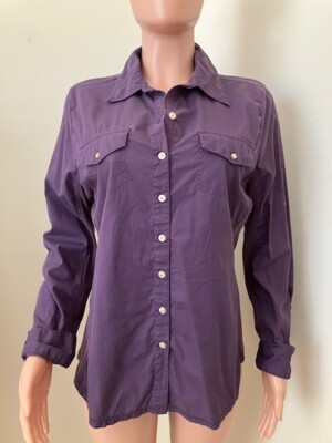 Converse Cotton Ladies Button Up- Long or Half Sleeve Top-Purple-Stretch Panels