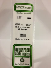 Evergreen # 127 Styrene Strip .020" Thick - 14" Long; pkg(10) A Scale