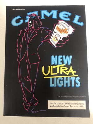 1990 Camel Ultra Lights Cigarettes Print Ad Advertisement Vintage Joe Camel pa3