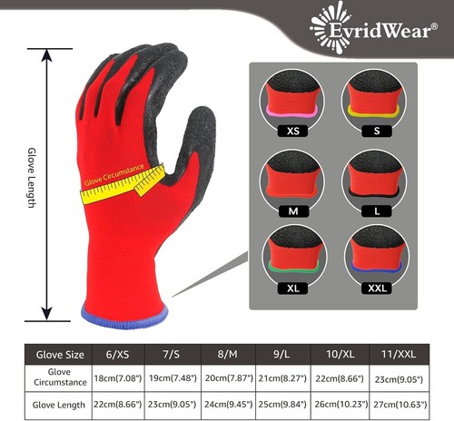 EvridWear 12 Pairs Pack Crinkle Latex Rubber Coated Work Gloves - Picture 33 of 49