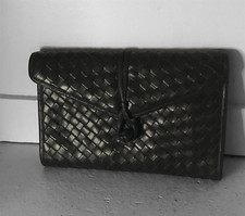 Mm Morris Moskowitz Basketweave Black Saffiano Leather Convertible Clutch Purse