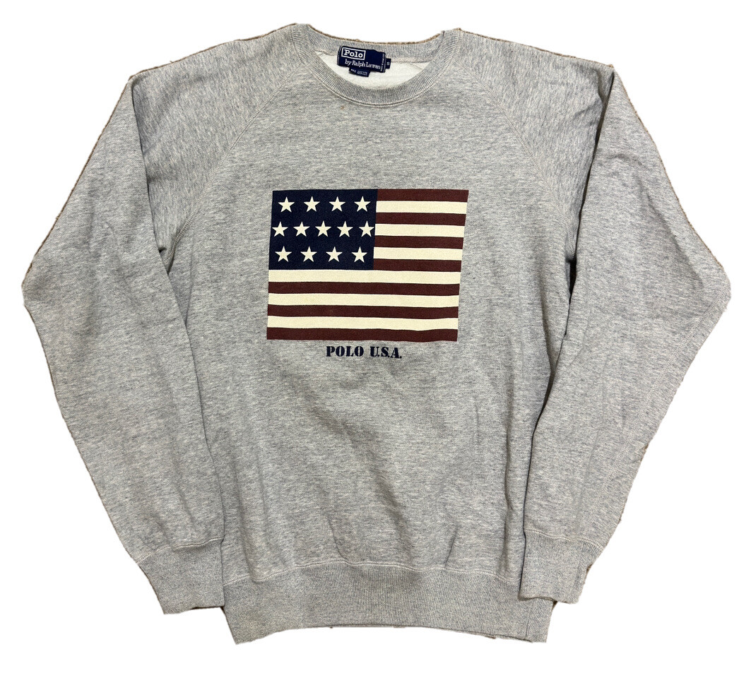 Polo Ralph Lauren big logo USA flag sweater Sz Small … Gem