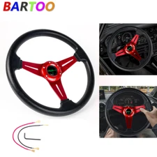340mm Deep Dish Leather 6 Bolt JDM Sport Racing Steering Wheel with Horn US