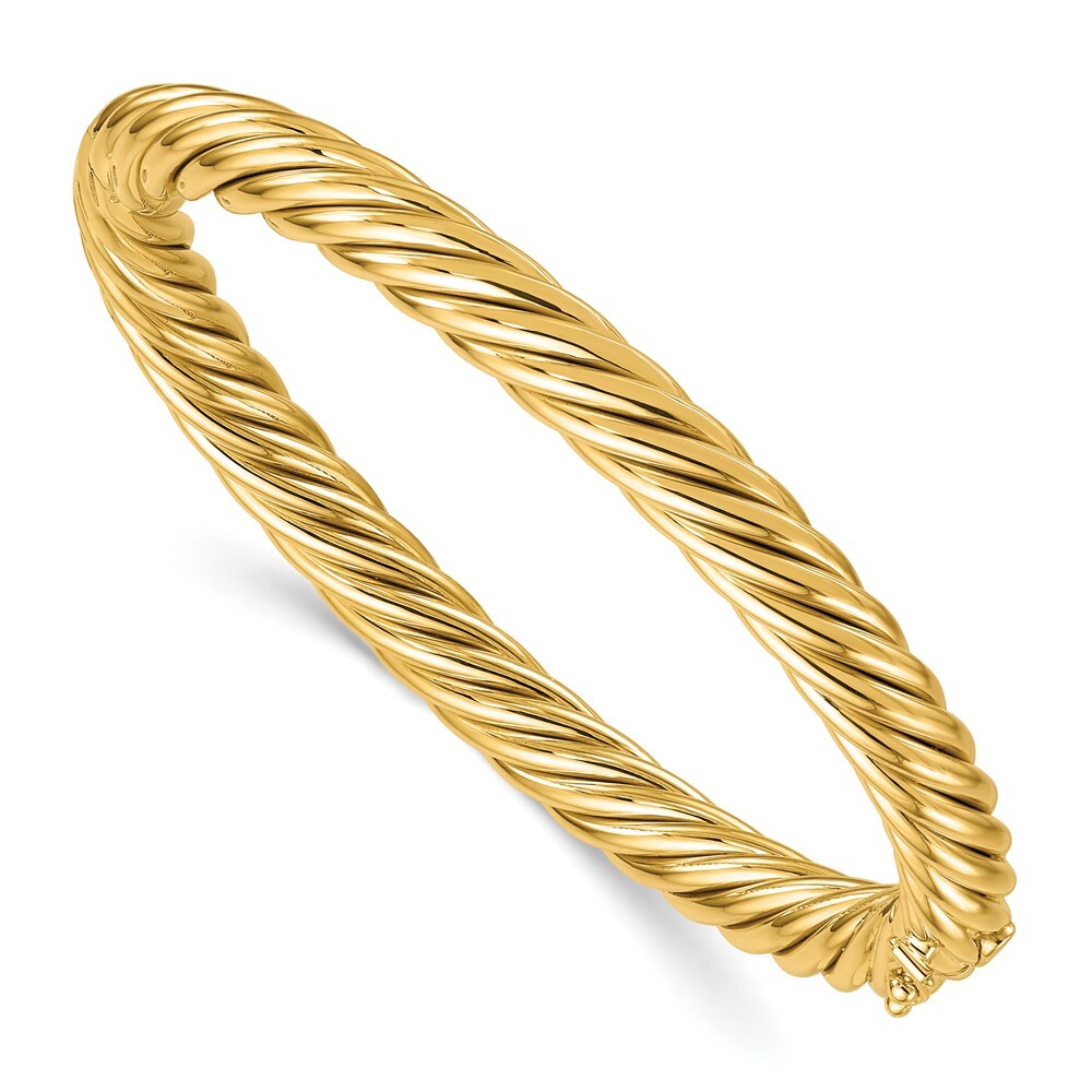 14kゴールドバングル 14K Yellow Gold Twisted 6.7mm Hinged Bangle Bracelet 24.73