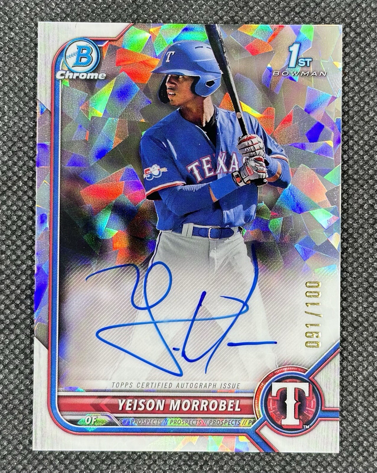 Yeison Morrobel 2022 Bowman Chrome 1st Atomic Refractor Auto /100 RANGERS