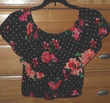 TMG KNIT CROP TOP SIZE L JUNIOR STRETCH BLACK FLORAL POLKA DOT MADE IN USA NWT