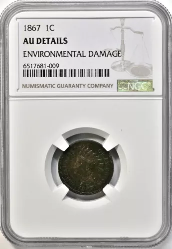 1867 1C Indian Head Cent NGC Graded AU Details (Environmental Damage) #2088