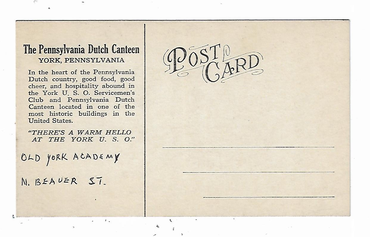 Postcard Pennsylvania Dutch Canteen York PA USO Servicemans Club Beaver