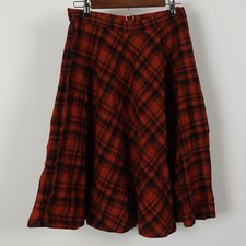 Vintage 70s JC Penney Skirt Womens Medium Burgundy Plaid Wool Blend Midi Talon