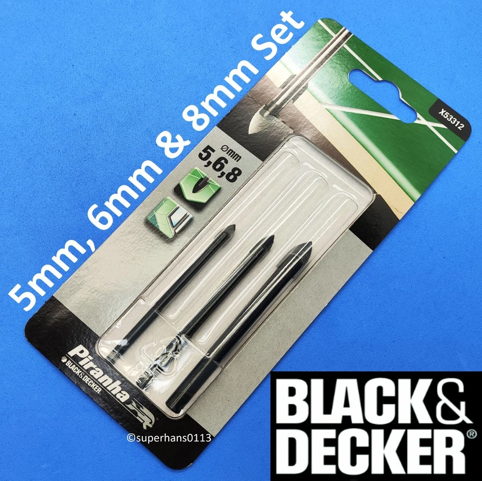 BLACK+DECKER Black And Decker Tile Drill Bit 3mm 5mm 6mm 7mm 8mm Ceramic Wall Tile Glass Bits