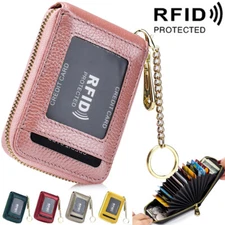 Genuine Leather Credit Card Holder Wallet RFID Blocking Secure Card Case ID Case